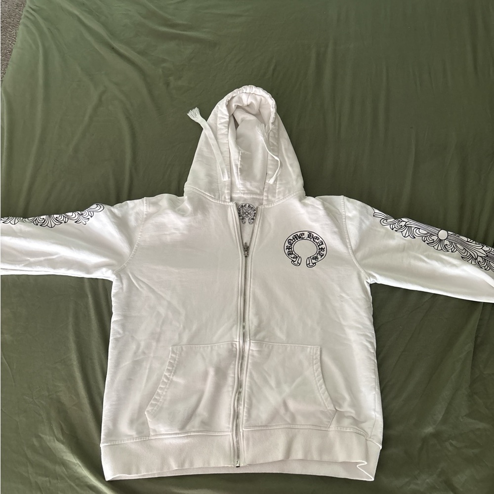 White Chrome Heart Zip up hoodie